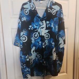 Blue Floral Motocross Men's Button Up Shirt